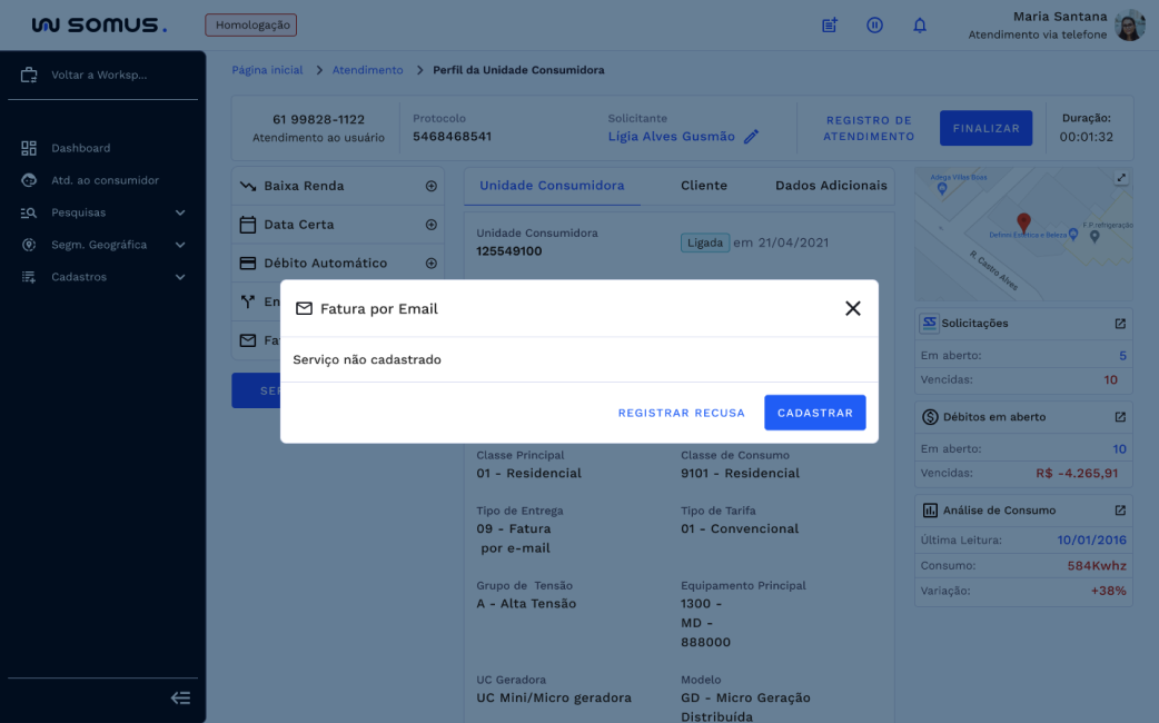 Modal apresentando status da Fatura por E-mail
