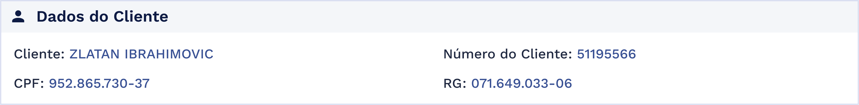 Quadro: Dados do Cliente