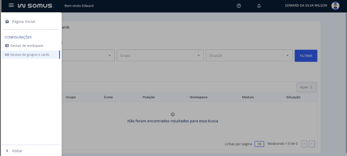 Gestão de Grupos e Cards