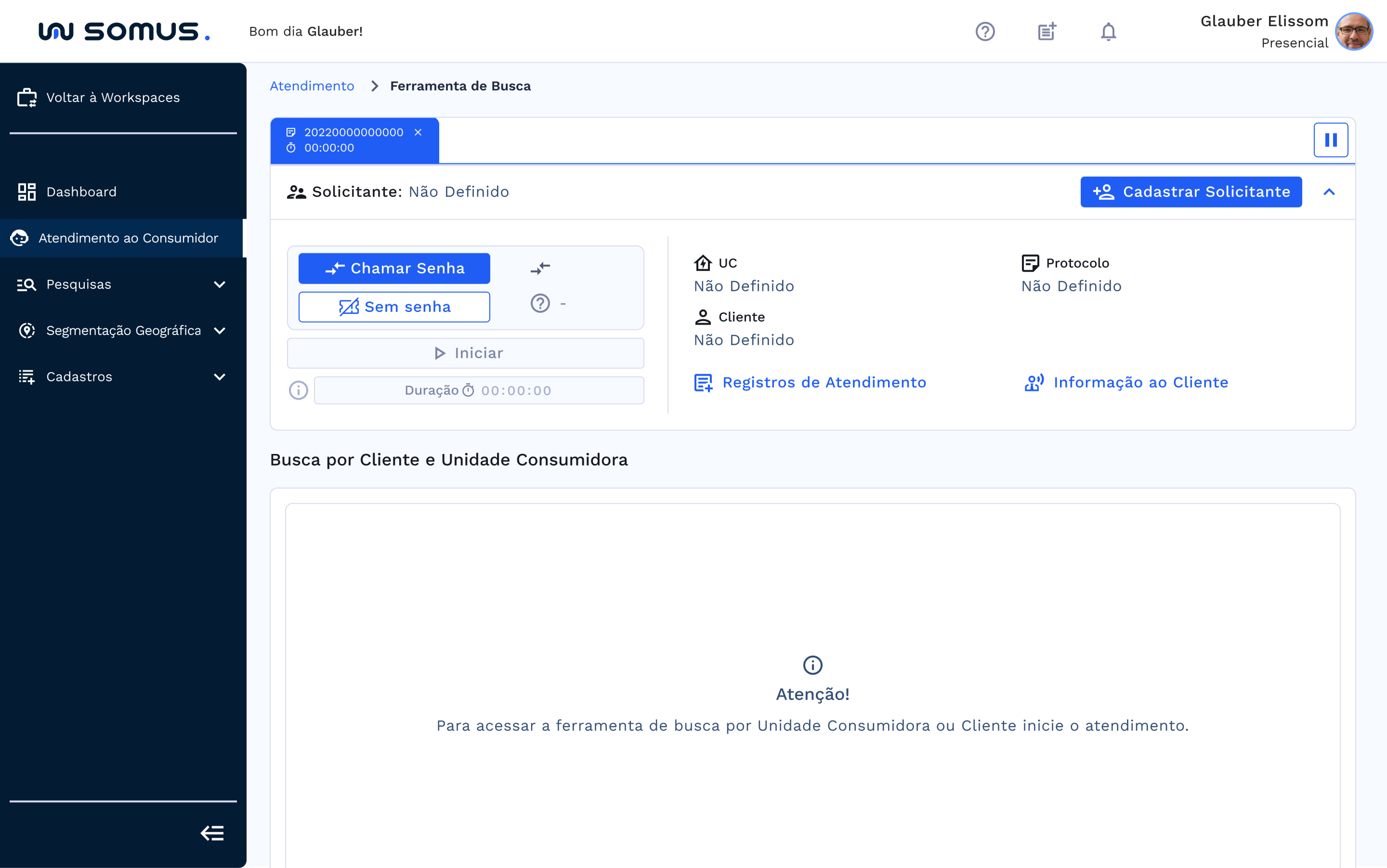 Ferramenta de busca, inicio do atendimento