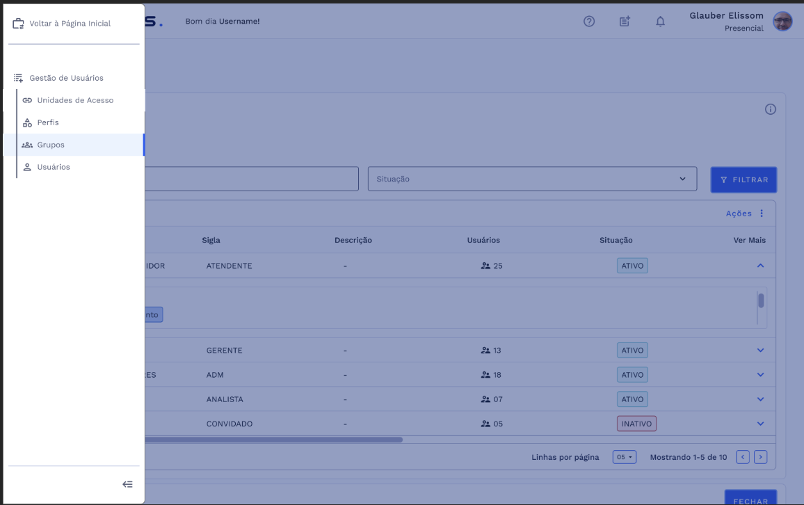 Menu: Gestão de Usuários - Grupos
