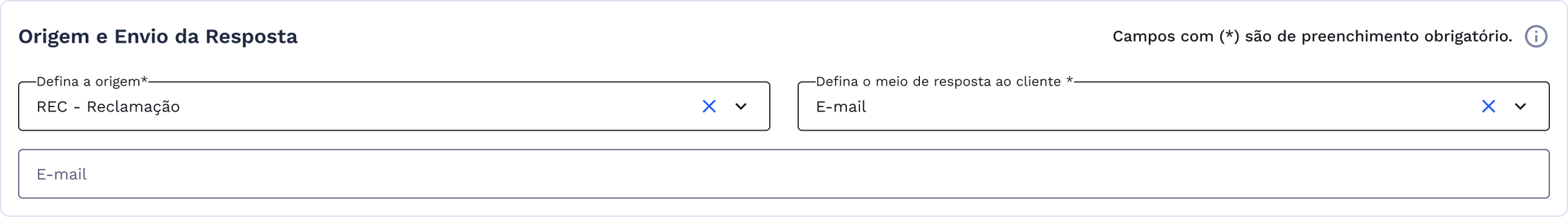 Quadro origem e envio da resposta por E-mail