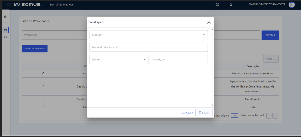 Cadastro de Workspace