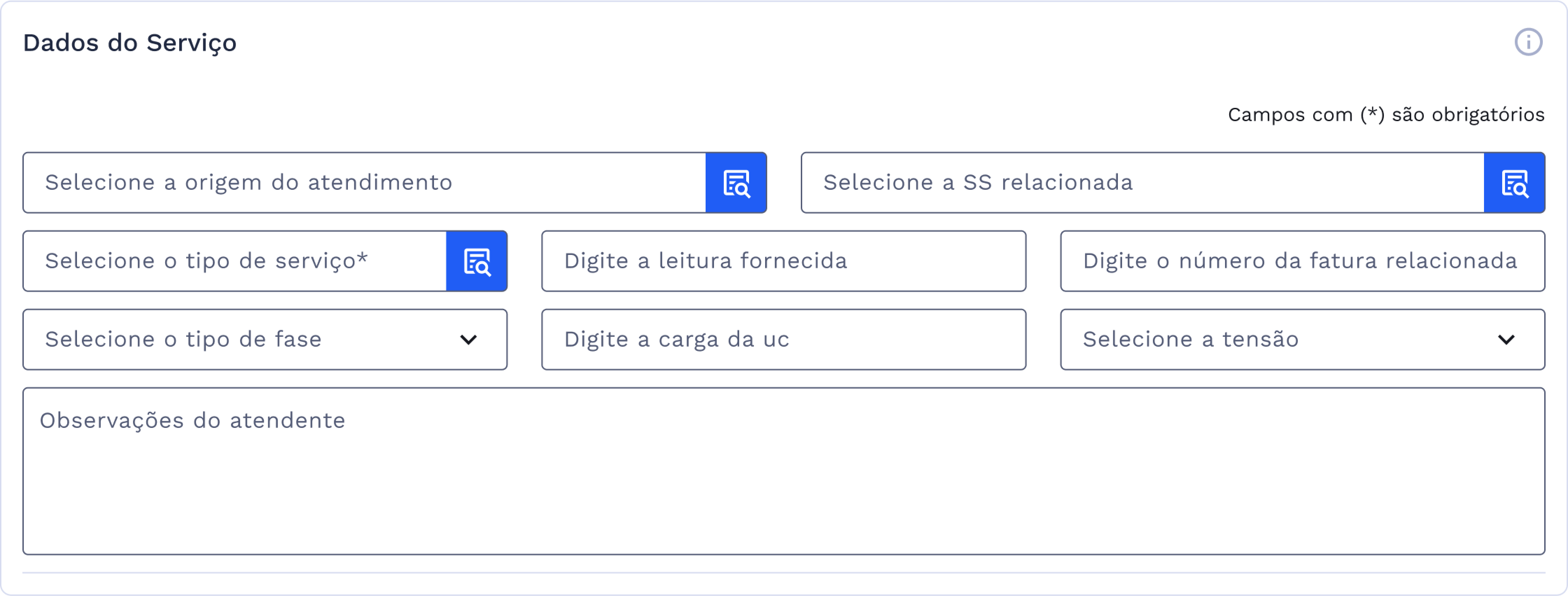 Quadro: Dados do Serviço
