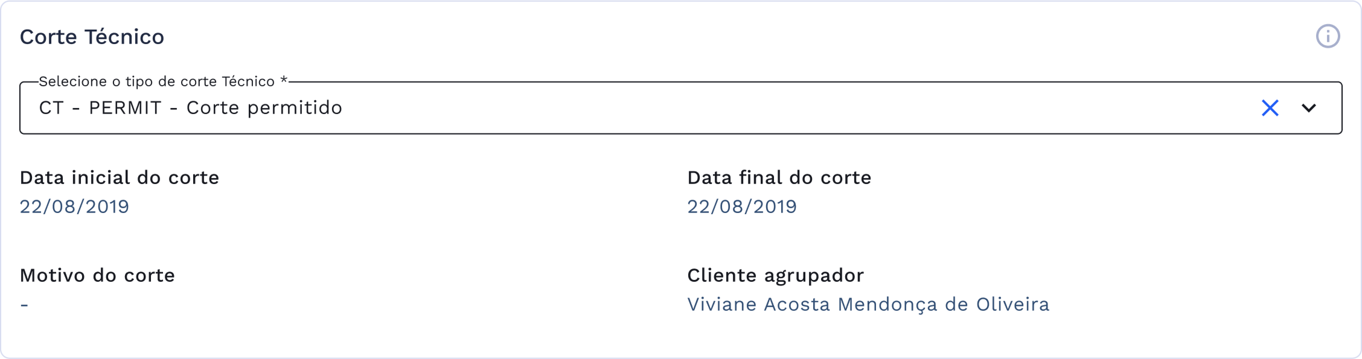 Grupo de campos: Corte Técnico