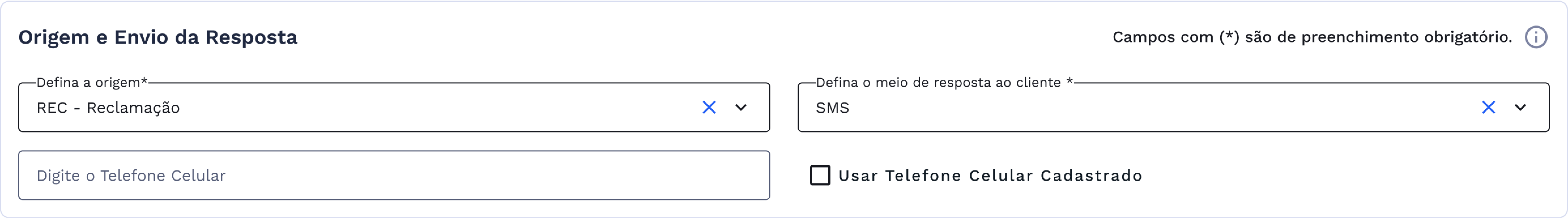 Quadro origem e envio da resposta por SMS