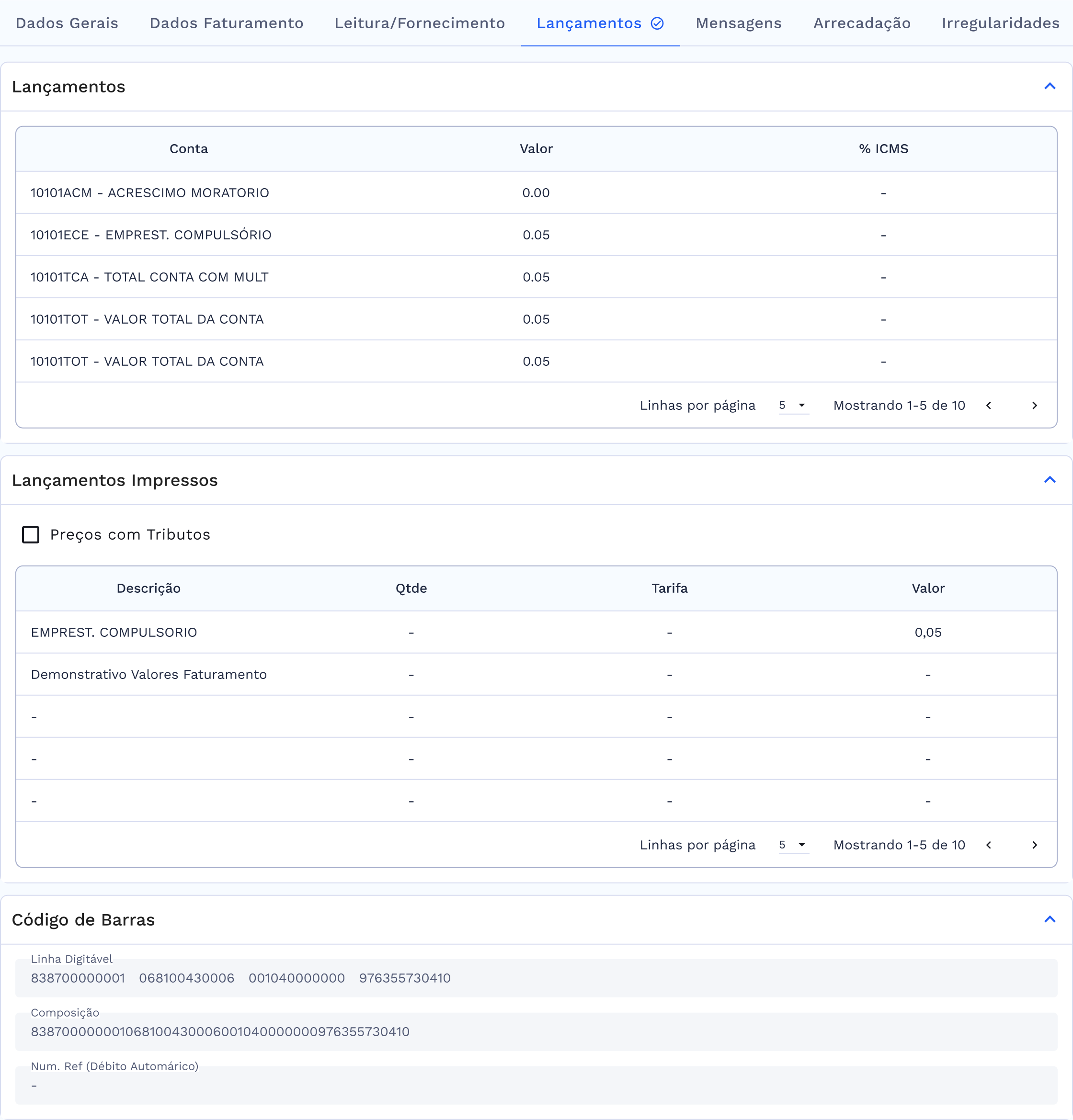 Quadro de Lançamentos