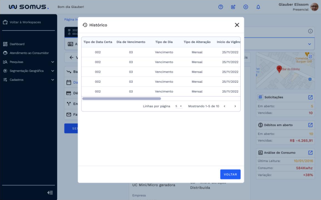 Consulta de histórico das datas de pagamento cadastradas anteriormente