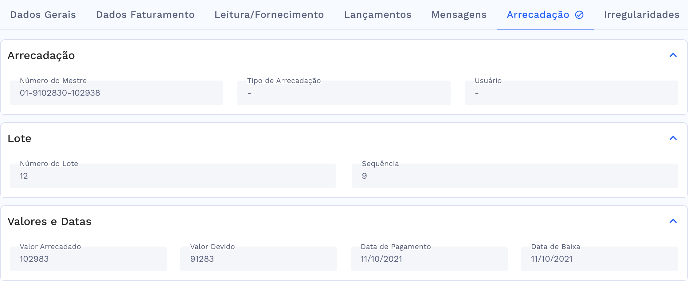 Quadro de Arrecadação