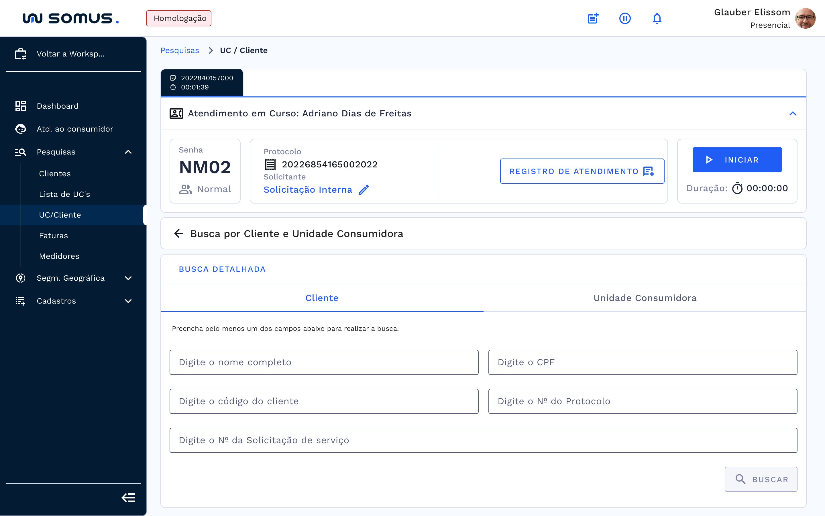 Cadastro do solicitante