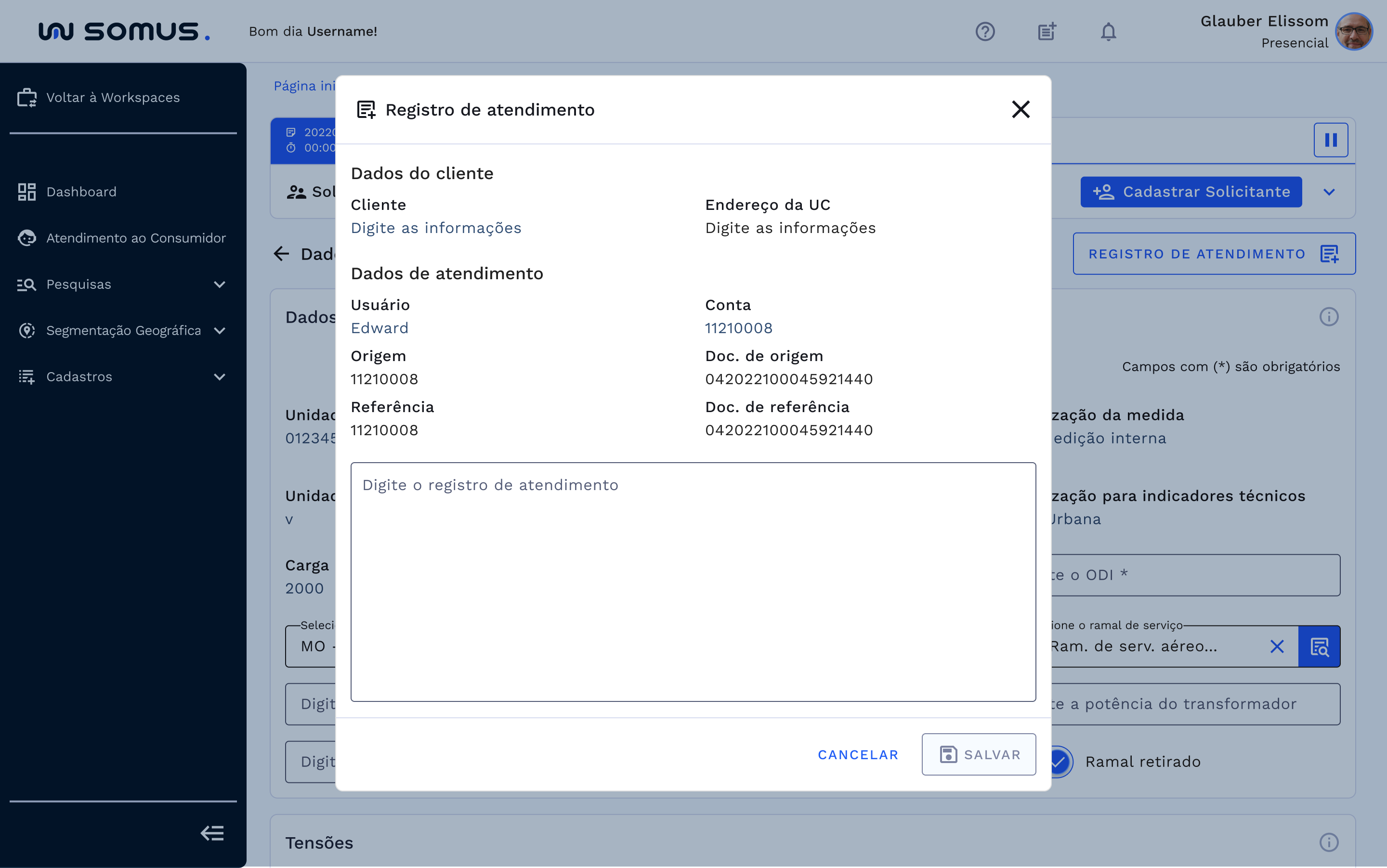 Caminho de acesso pelo botão e menu de serviços e consultas
