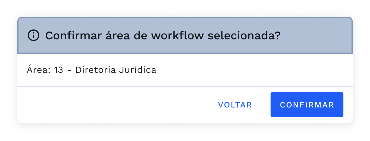 Alerta de Confirmação da área selecionada